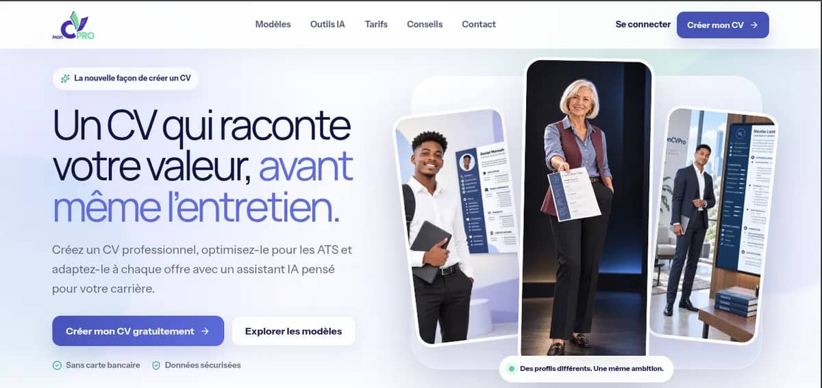 Accueil MonCVPro : un CV qui raconte votre valeur